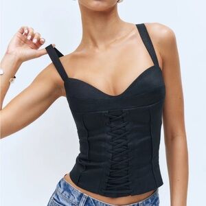 Reformation Black Lace-Up Corset Tank